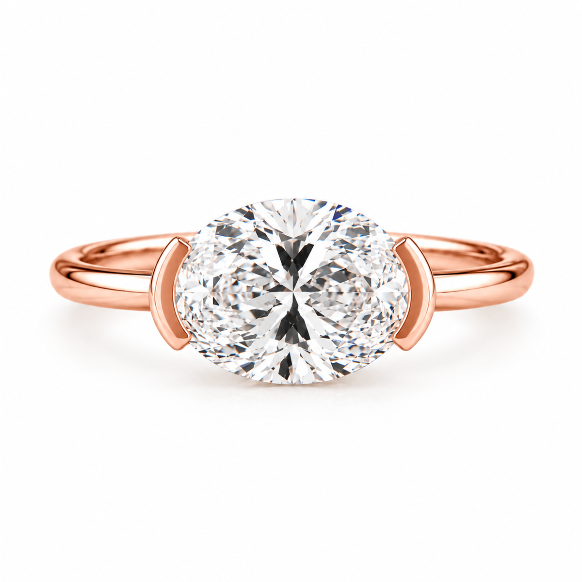 oval lab grown diamond engagement ring in gold, detail of the setting
