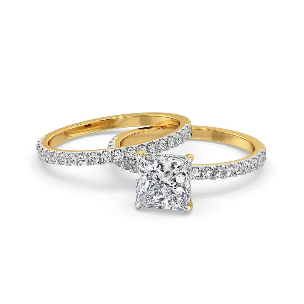 Suzaine Princess Cut Lab Grown Diamond & Moissanite Bridal Ring Set