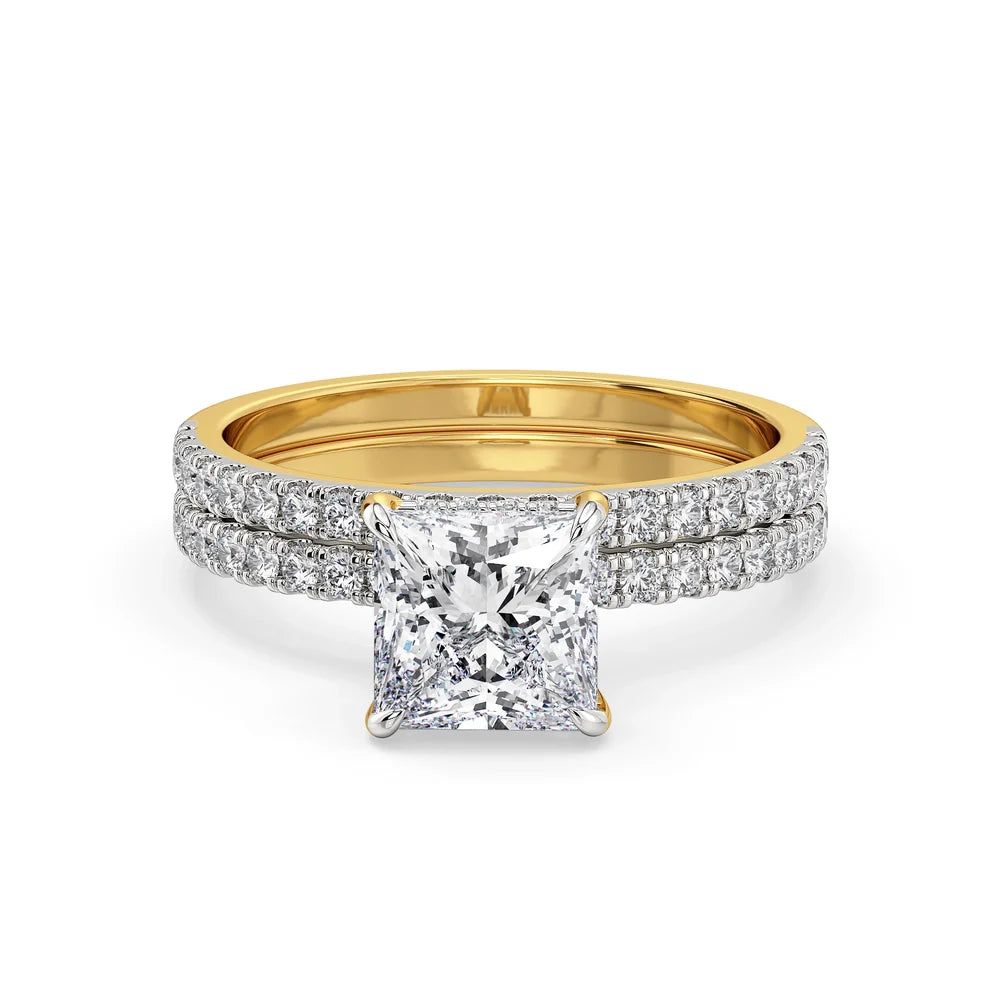 Suzaine Princess Cut Lab Grown Diamond & Moissanite Bridal Ring Set