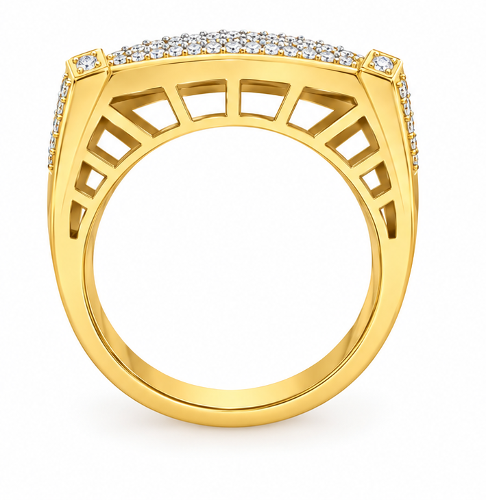Men's Hip Hop Iced-Out Lab-Grown Diamond & Moissanite Eye-Shaped Signet Ring