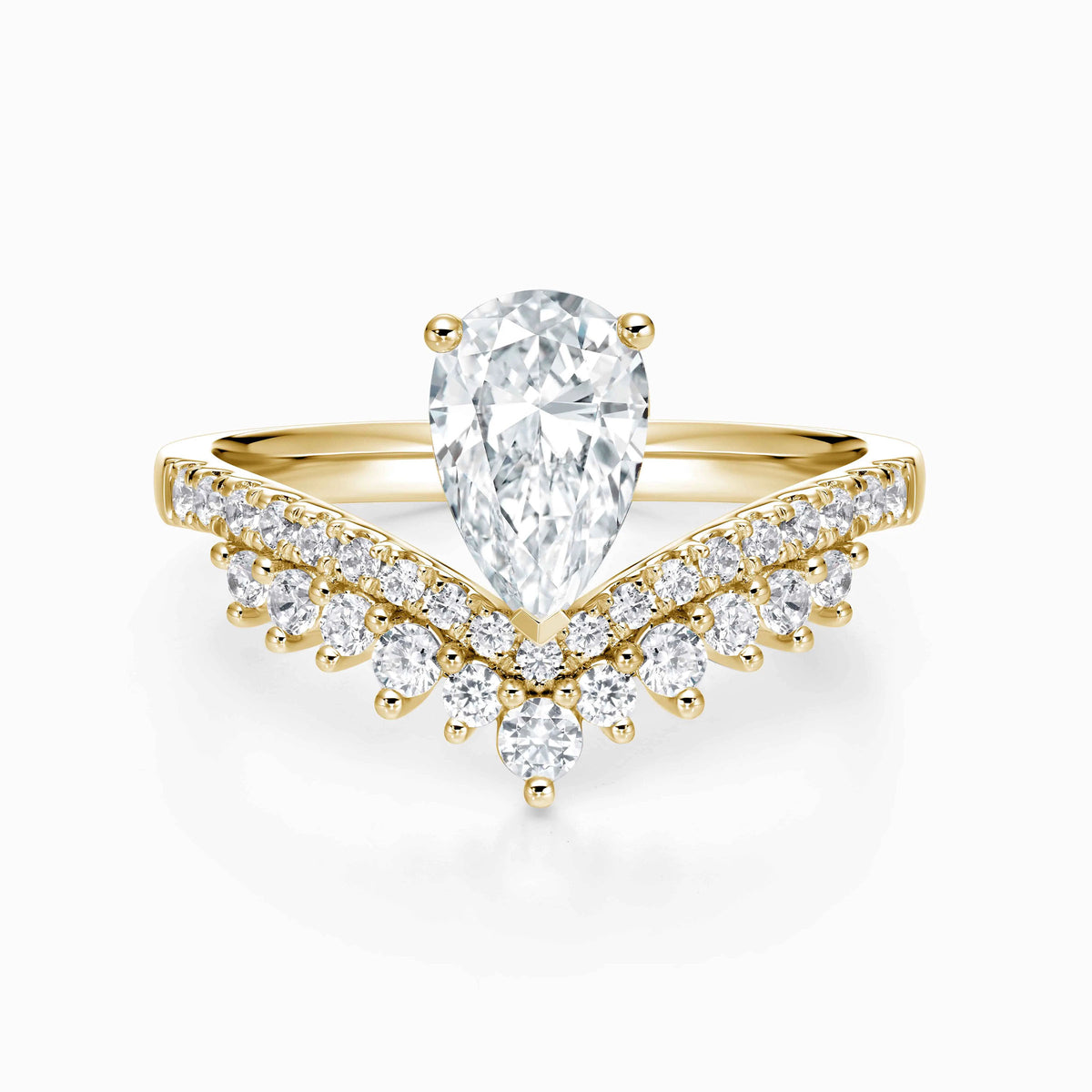 pear lab grown diamond engagement ring in silver, top view