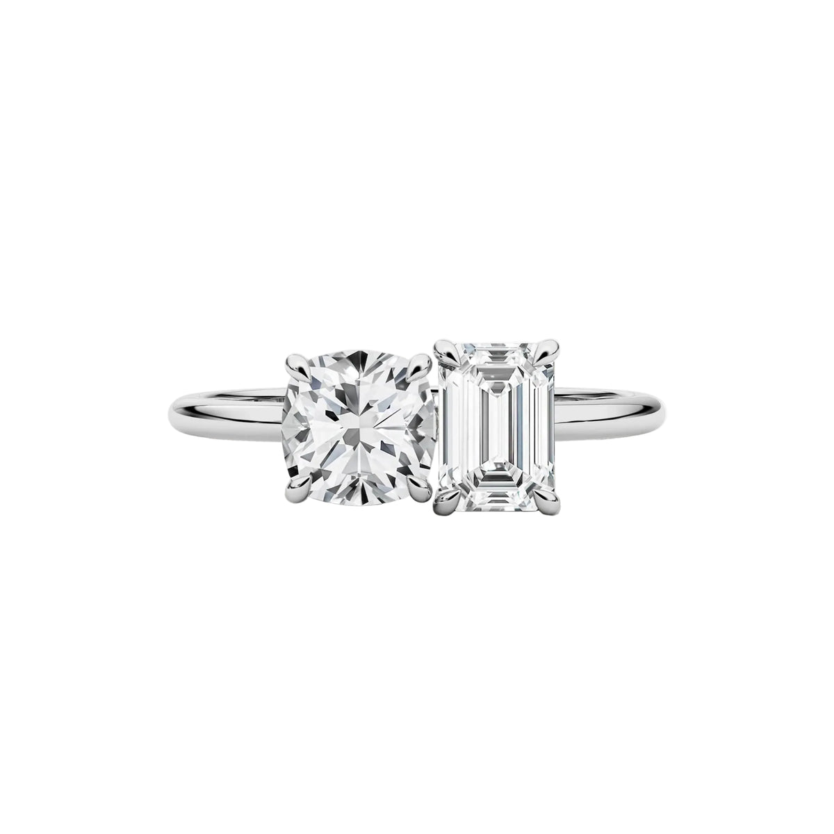 Toi-Et-Moi Cushion and Emerald Cut Engagement Ring