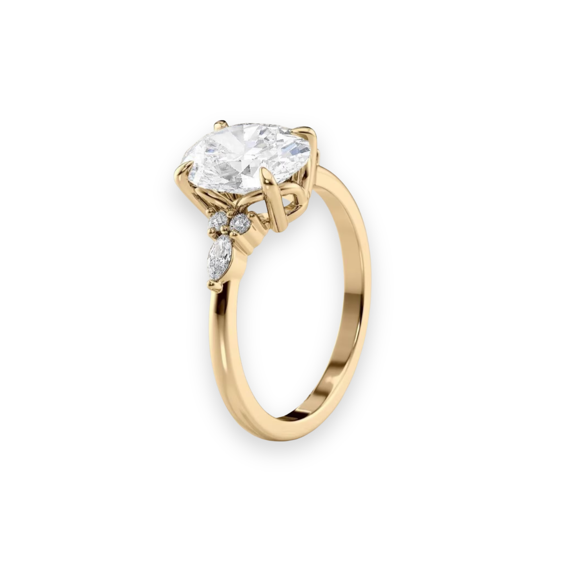 oval lab grown diamond engagement ring in silver, three-quarter view