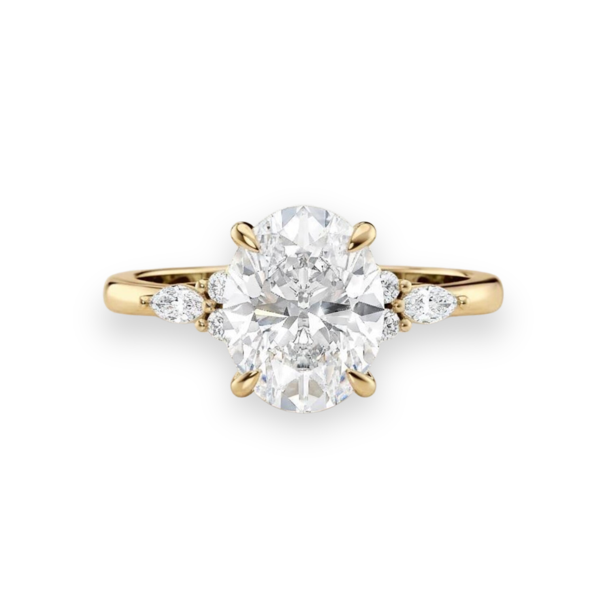 oval lab grown diamond engagement ring in silver, top view