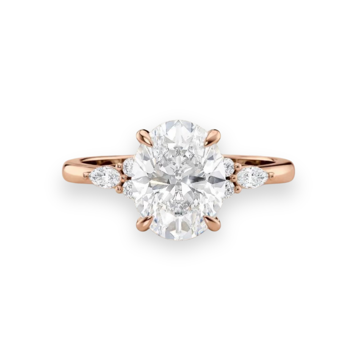 Oval Lab Grown Diamond Engagement Ring Marquise, Round Stone