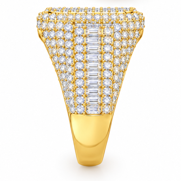 Men's Gold Baguette & Round Cut Diamond Halo Hip Hop Ring