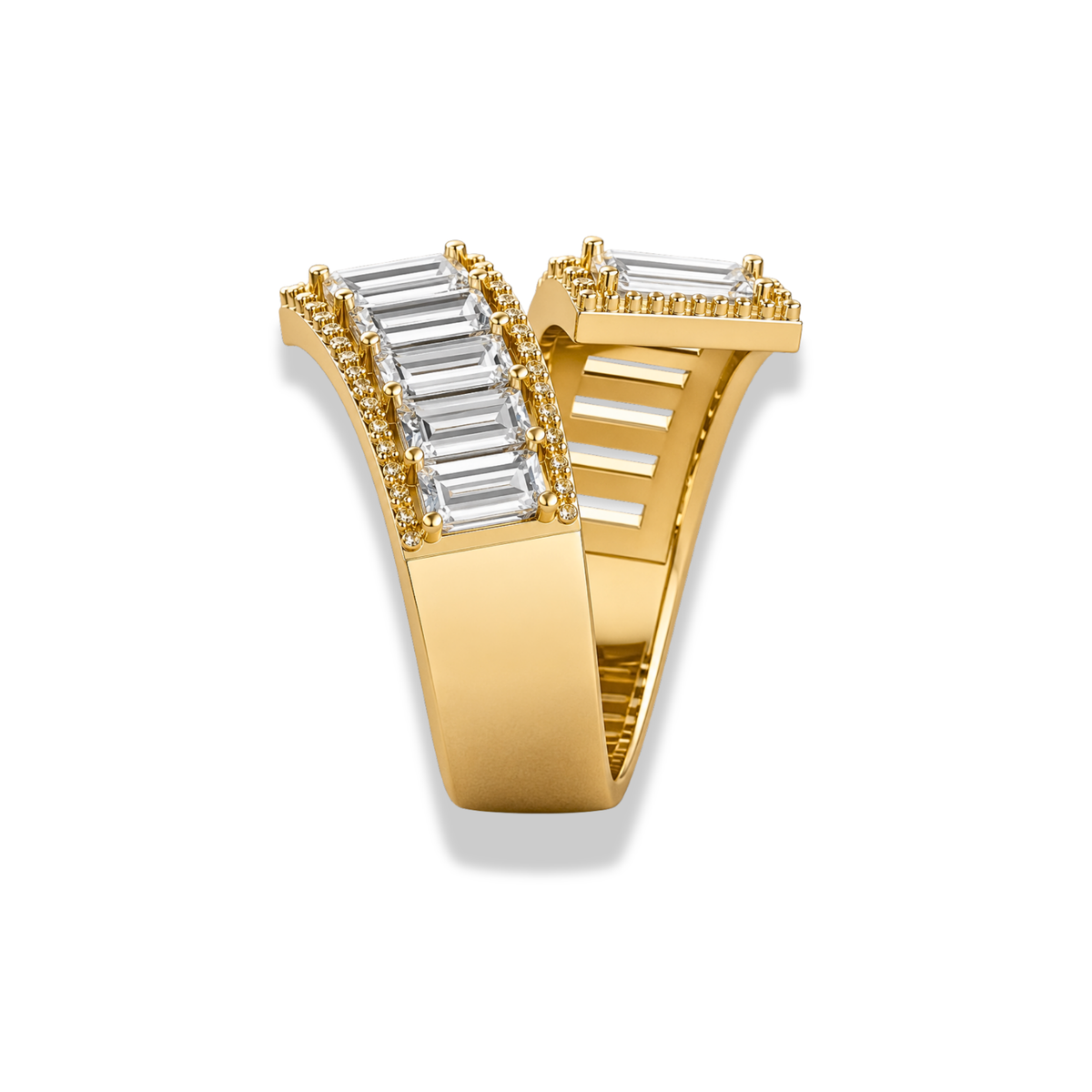 Emerald Cut Moissanite And Lab Grown Diamond Halo Gold Statement Ring