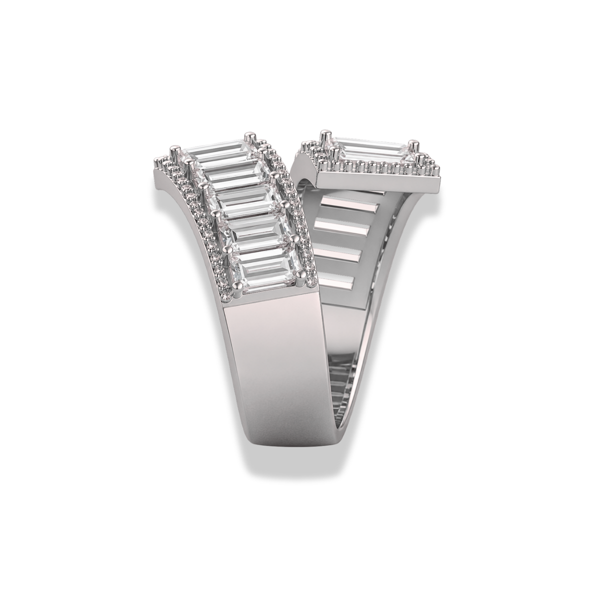 Emerald Cut Moissanite And Lab Grown Diamond Halo Gold Statement Ring
