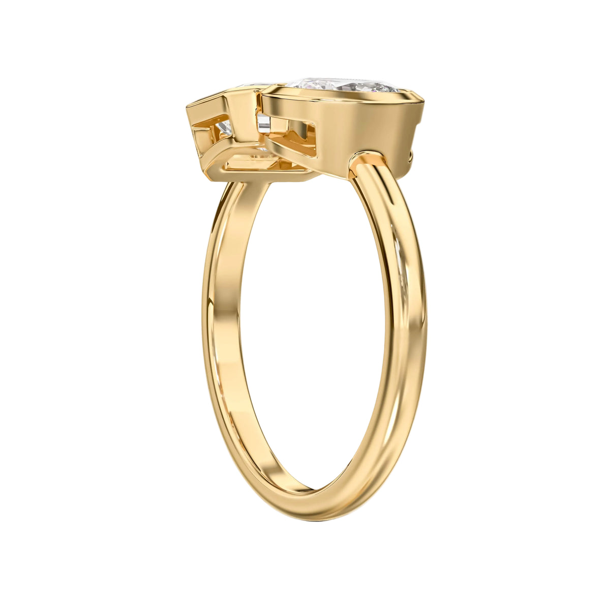 oval lab grown diamond engagement ring in 10K, top view