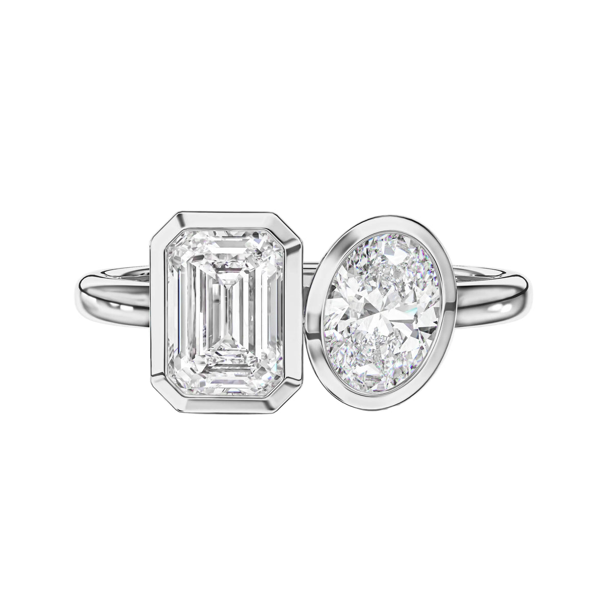 Toi et Moi Engagement Ring with Emerald and Oval