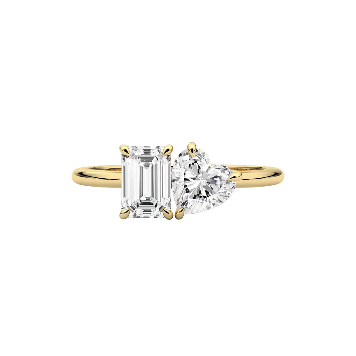 Emerald and Heart Cut Lab Diamond Two Stone Ring