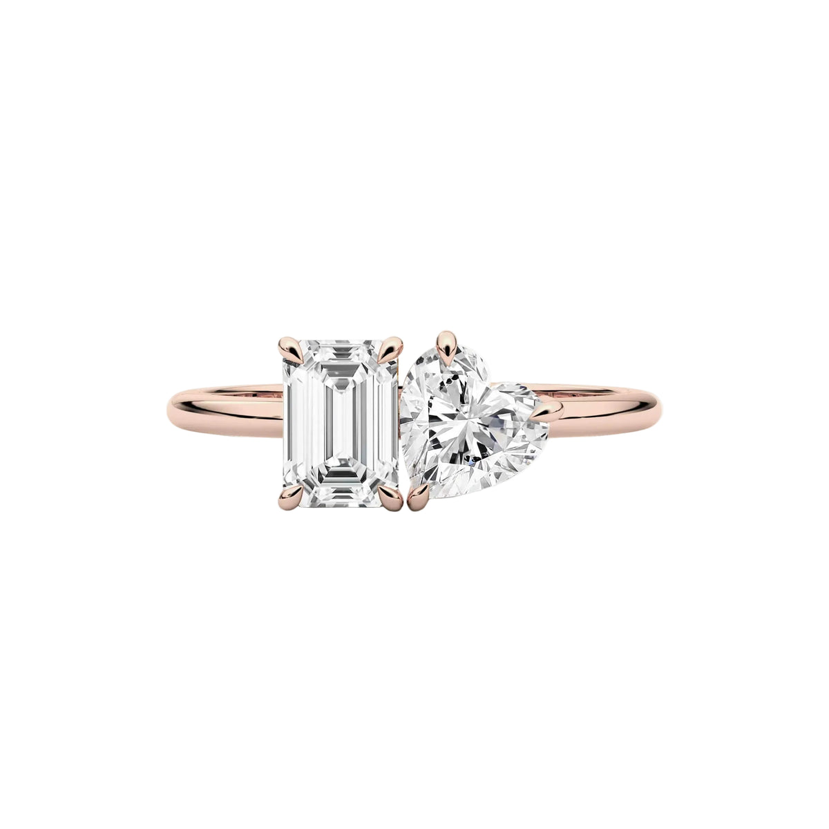 Emerald and Heart Cut Lab Diamond Two Stone Ring