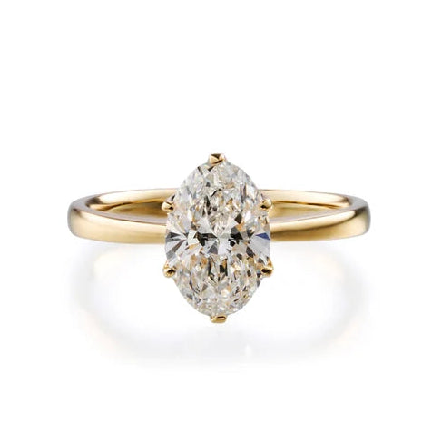 oval lab grown diamond engagement ring in silver, three-quarter view
