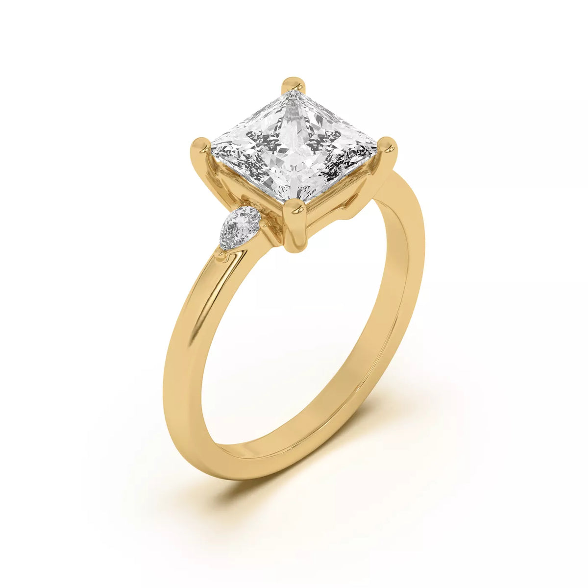 Princess Cut And Pear Cut Three-Stone Lab-Grown Diamond & Moissanite Accent Engagement Ring