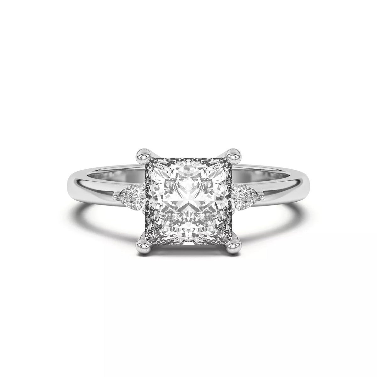 Princess Cut And Pear Cut Three-Stone Lab-Grown Diamond & Moissanite Accent Engagement Ring