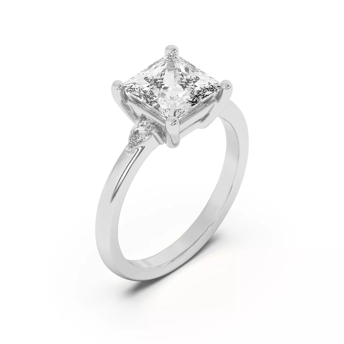 Princess Cut And Pear Cut Three-Stone Lab-Grown Diamond & Moissanite Accent Engagement Ring