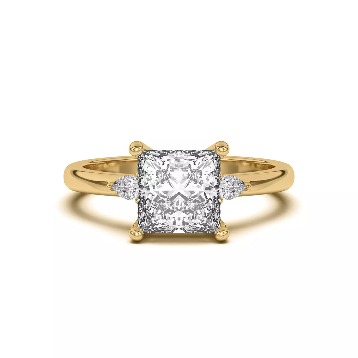 Princess Cut And Pear Cut Three-Stone Lab-Grown Diamond & Moissanite Accent Engagement Ring