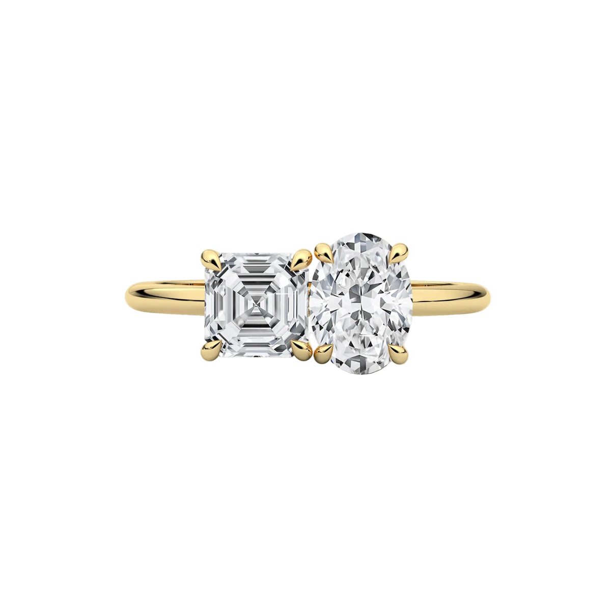 Oval And Asscher Cut Moissanite Toi-Et-Moi Engagement Ring