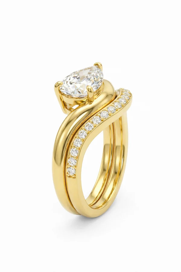 2ct Curved Pear Lab Grown Diamond Engagement Ring Set