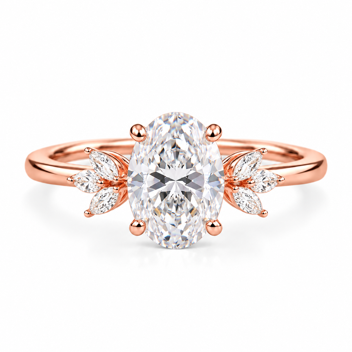 oval lab grown diamond engagement ring in gold, on-hand