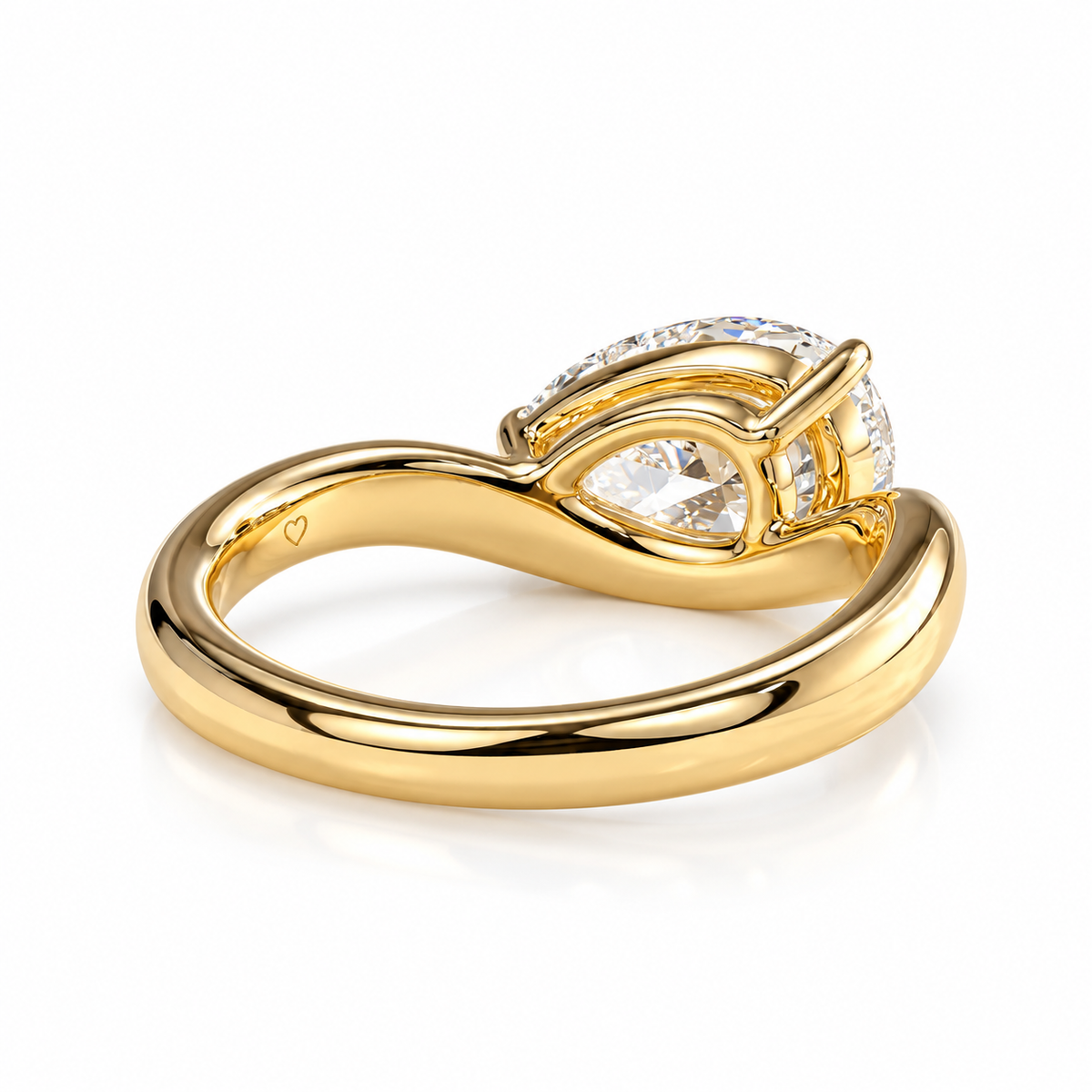 2 Carat Pear East-West Engagement Ring Curved Wave Band Sculptural Solitaire Diamond Ring