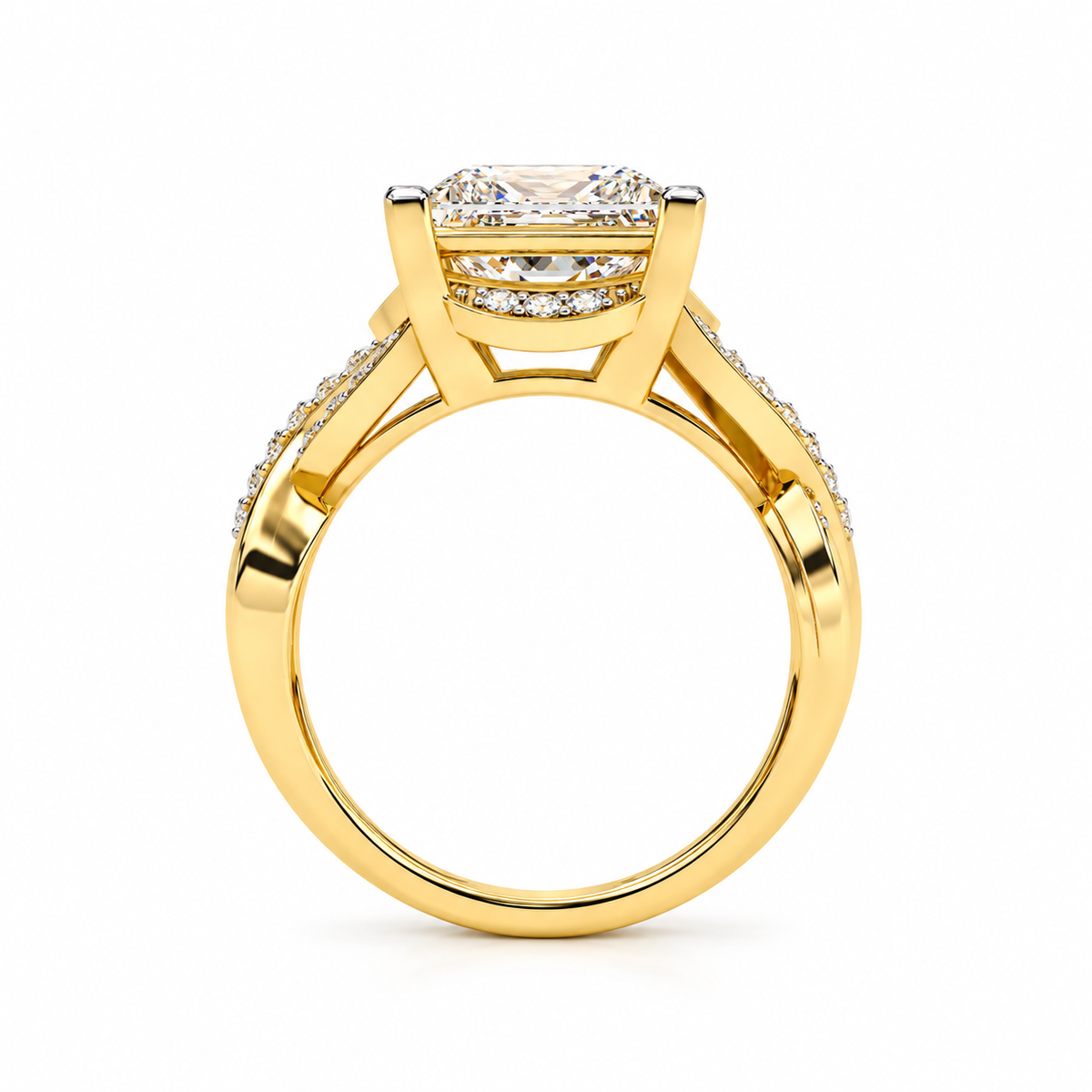 Princess Cut Kite Set Lab Grown Diamond with Split Shank Statement Ring