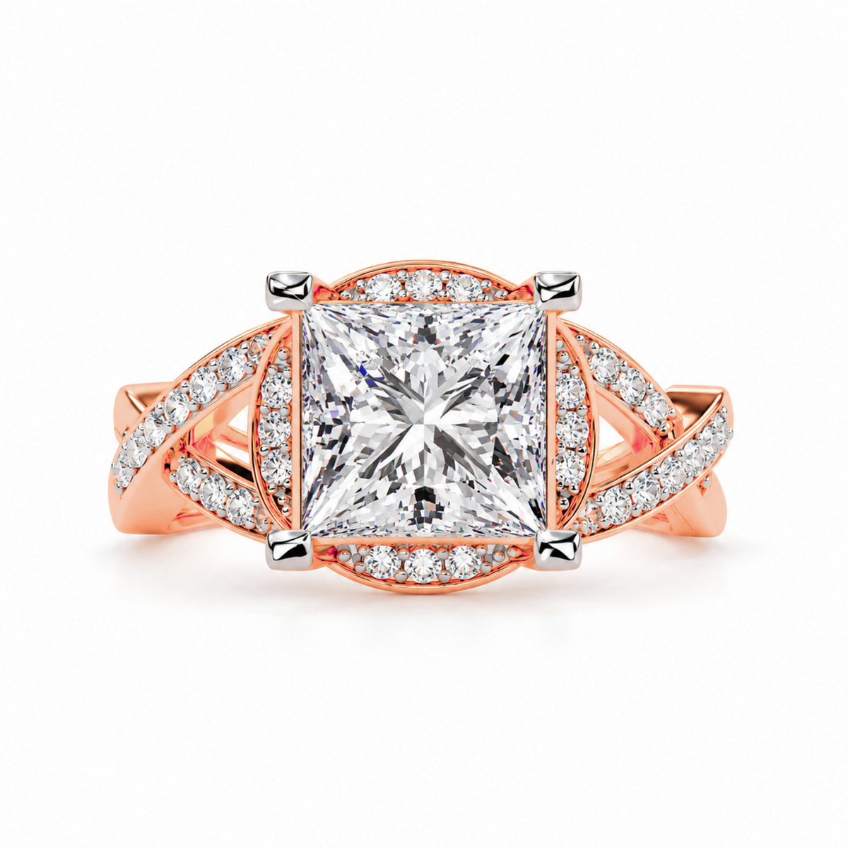Princess Cut Kite Set Lab Grown Diamond with Split Shank Statement Ring