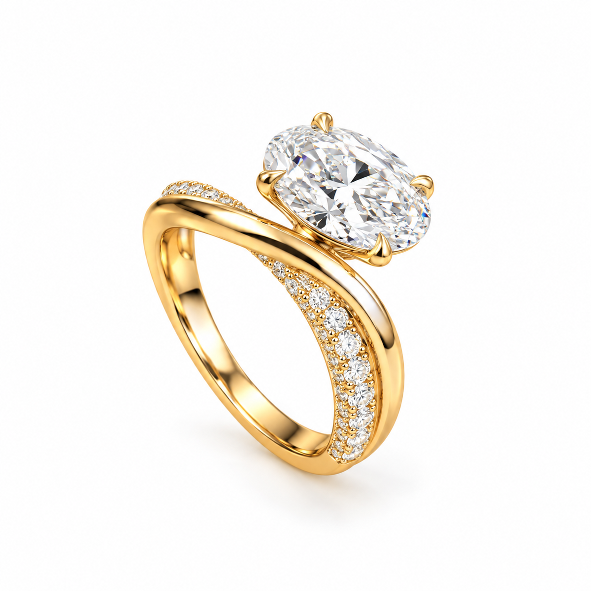 2 CT Oval Lab Grown Diamond Engagement Ring Twisted Gold Band