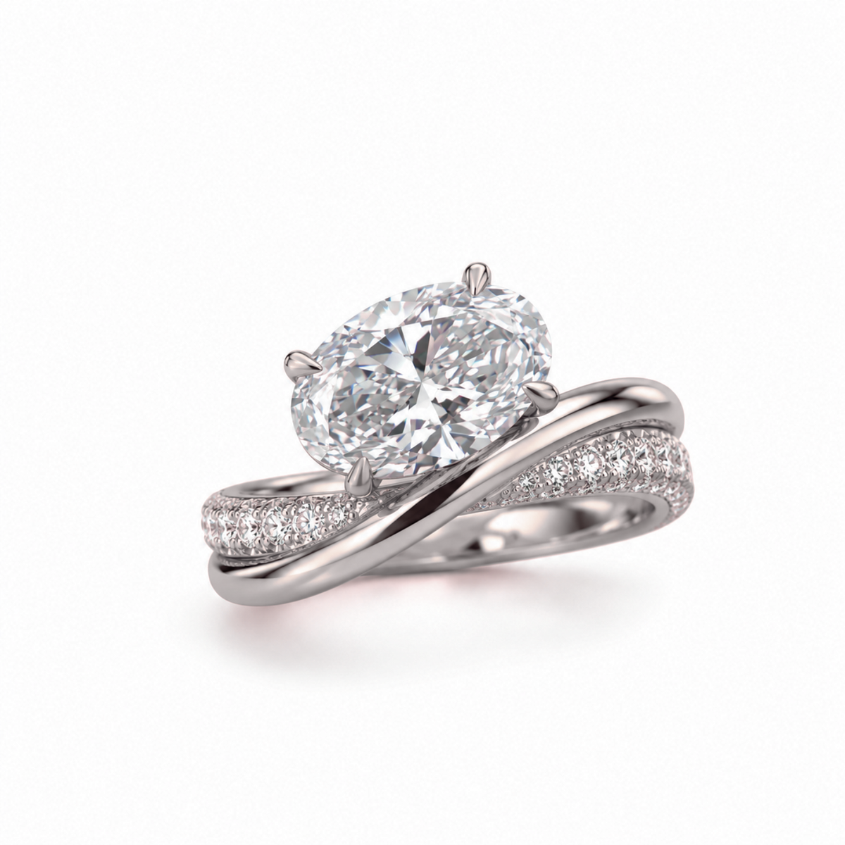 2 CT Oval Lab Grown Diamond Engagement Ring Twisted Gold Band