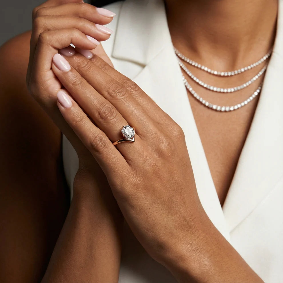 Cushion Cut Solitaire Engagement Ring – Lab Grown Diamond & Moissanite