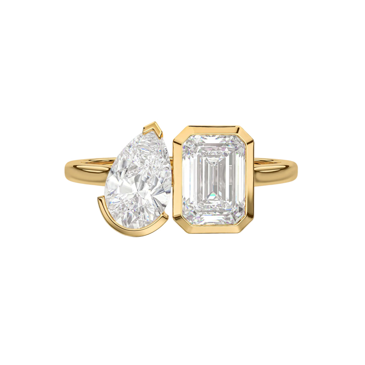 Pear And Emerald Bezel Set Toi et Moi Engagement Ring