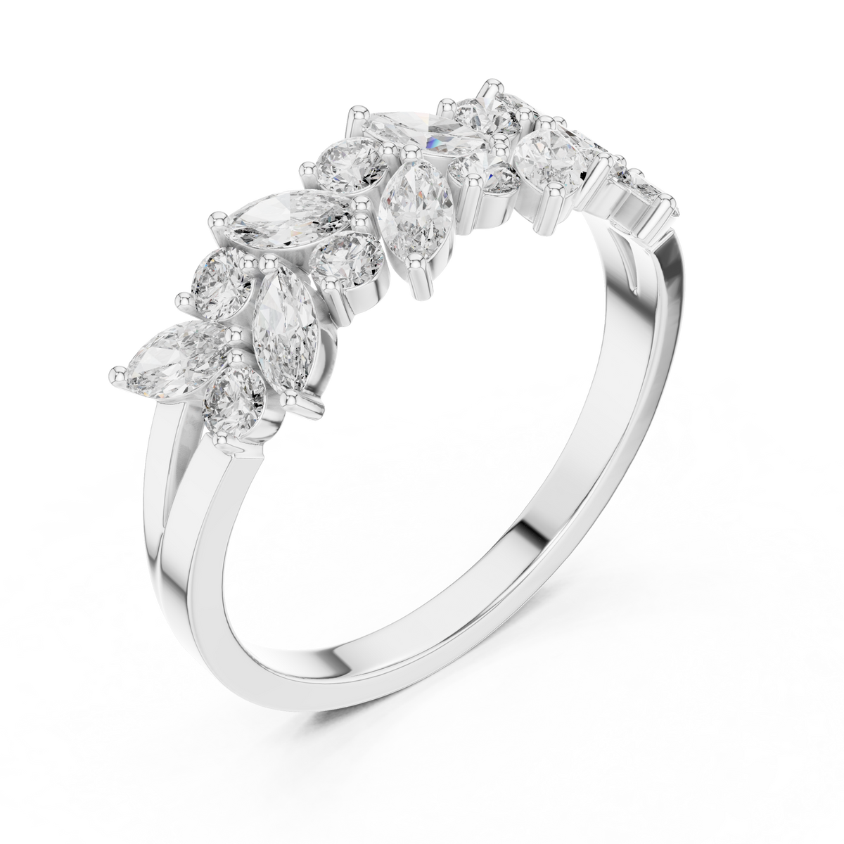Mixed-Cut Cluster Engagement Ring