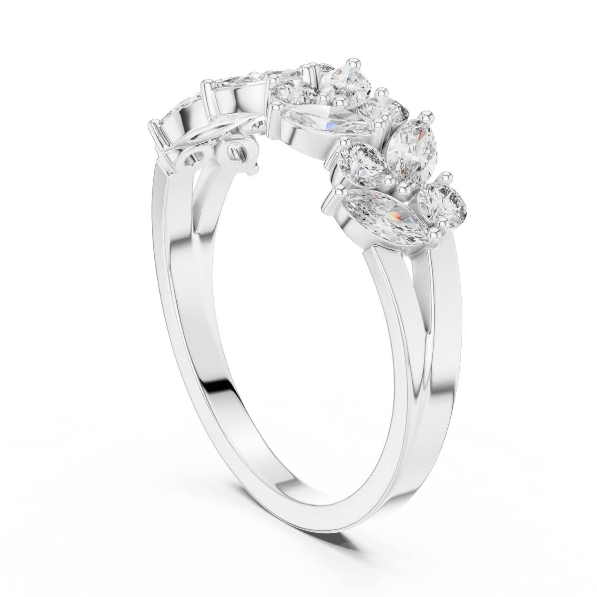 Mixed-Cut Cluster Engagement Ring