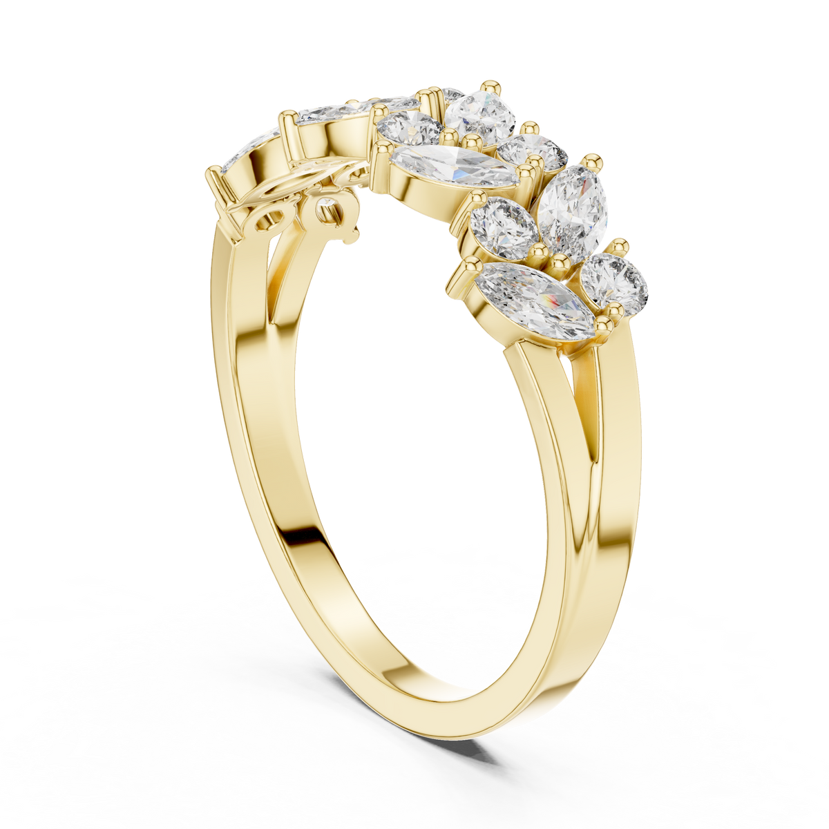 Mixed-Cut Cluster Engagement Ring