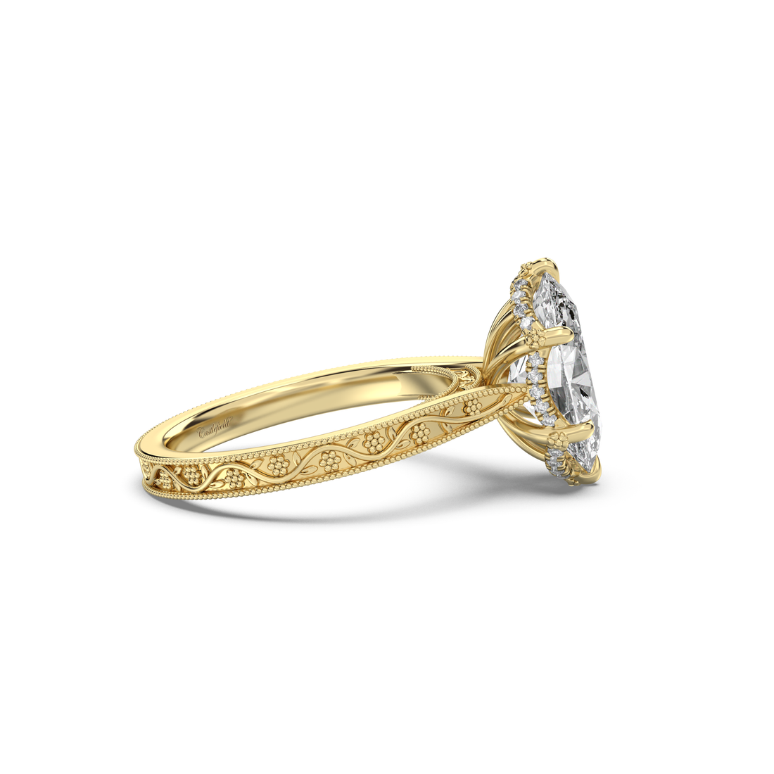 2.50ct Floral Engraved Hidden Halo Diamond Engagement Ring Setting