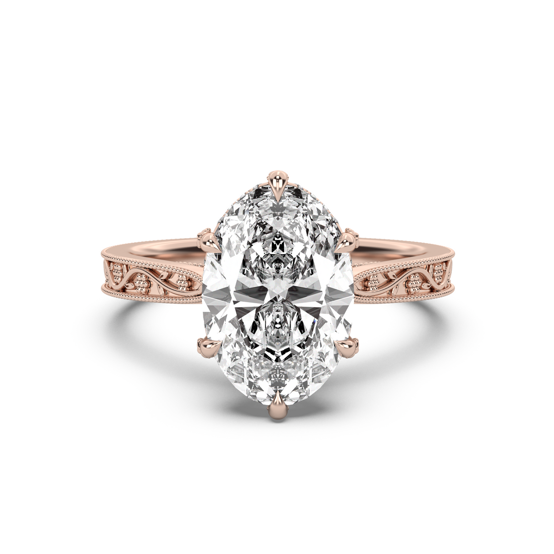 2.50ct Floral Engraved Hidden Halo Diamond Engagement Ring Setting