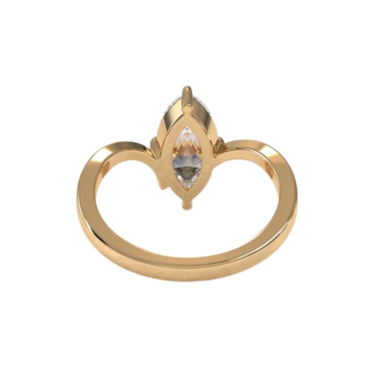 marquise lab grown diamond engagement ring in silver, top view