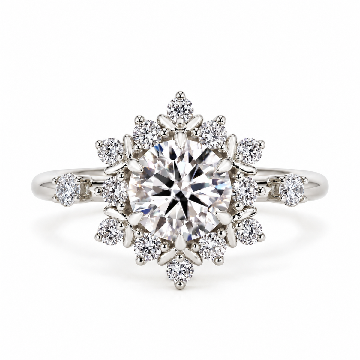 round lab grown diamond engagement ring in gold, side profile