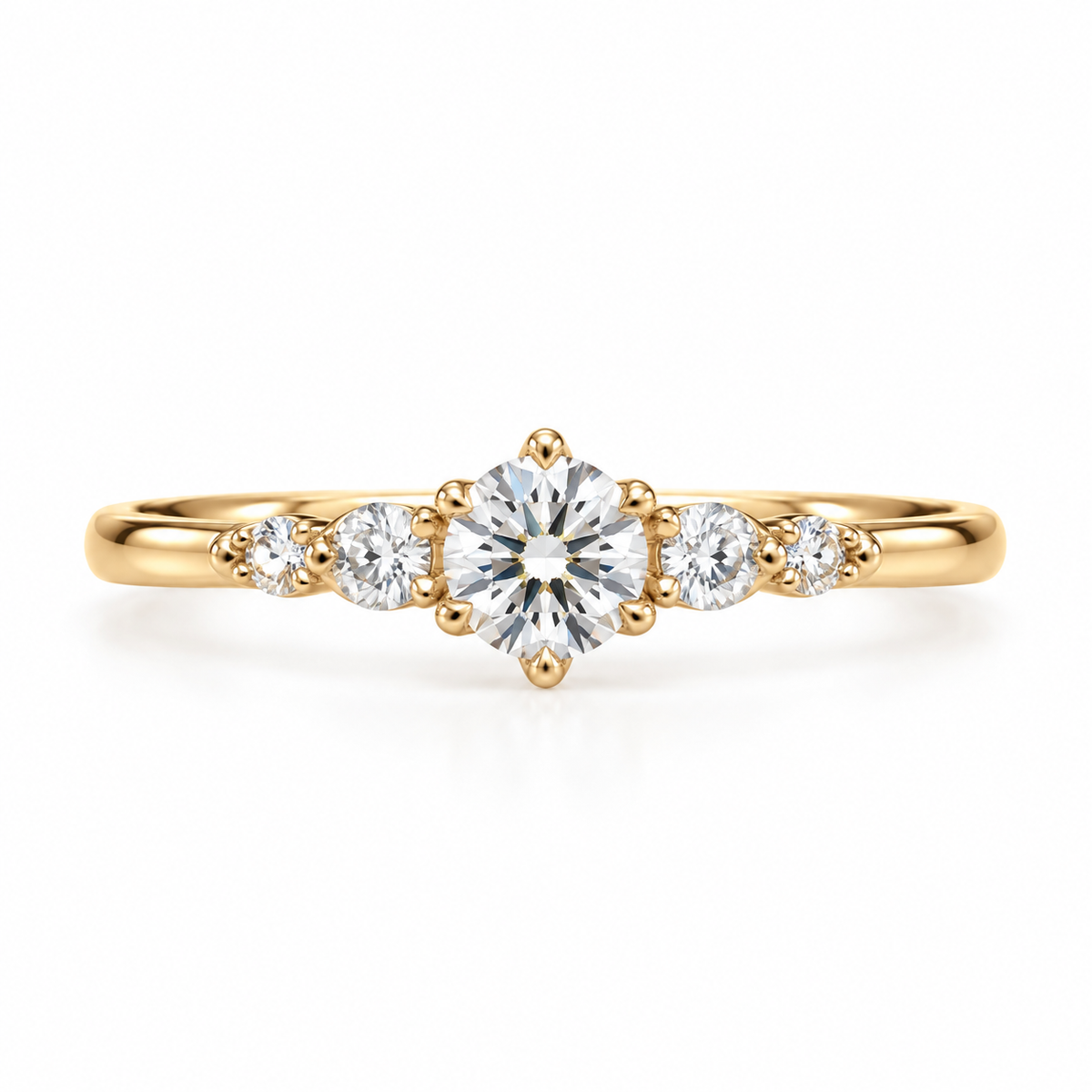 Round Cut Lab-Cut Diamond Engagement Ring 6 Prong Setting & Side Stones