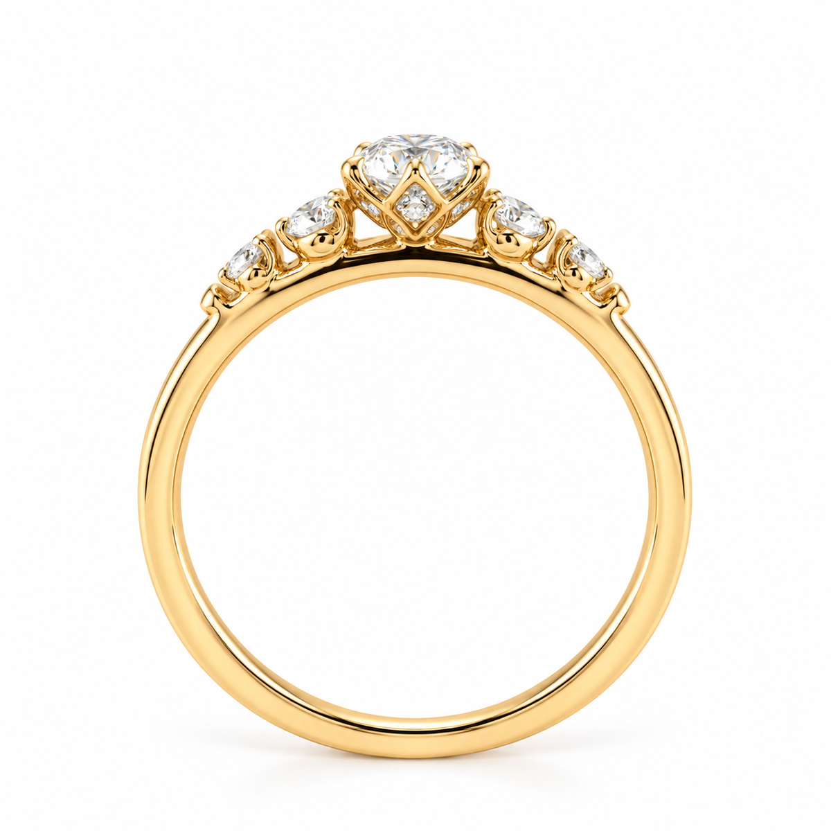 Round Cut Lab-Cut Diamond Engagement Ring 6 Prong Setting & Side Stones