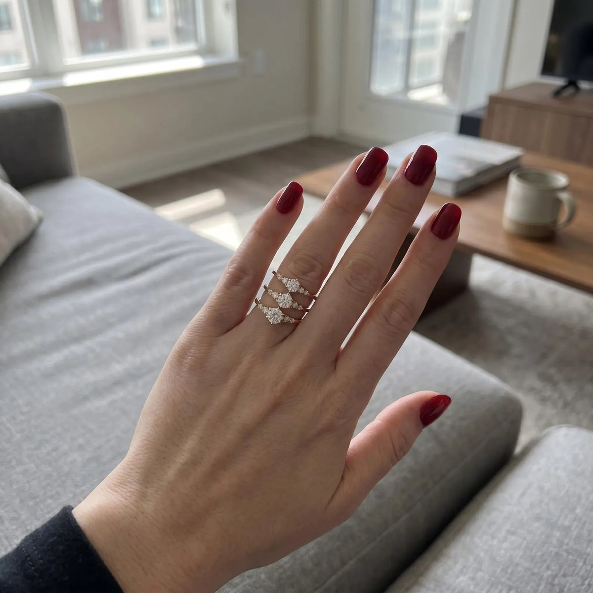 Round Cut Lab-Cut Diamond Engagement Ring 6 Prong Setting & Side Stones