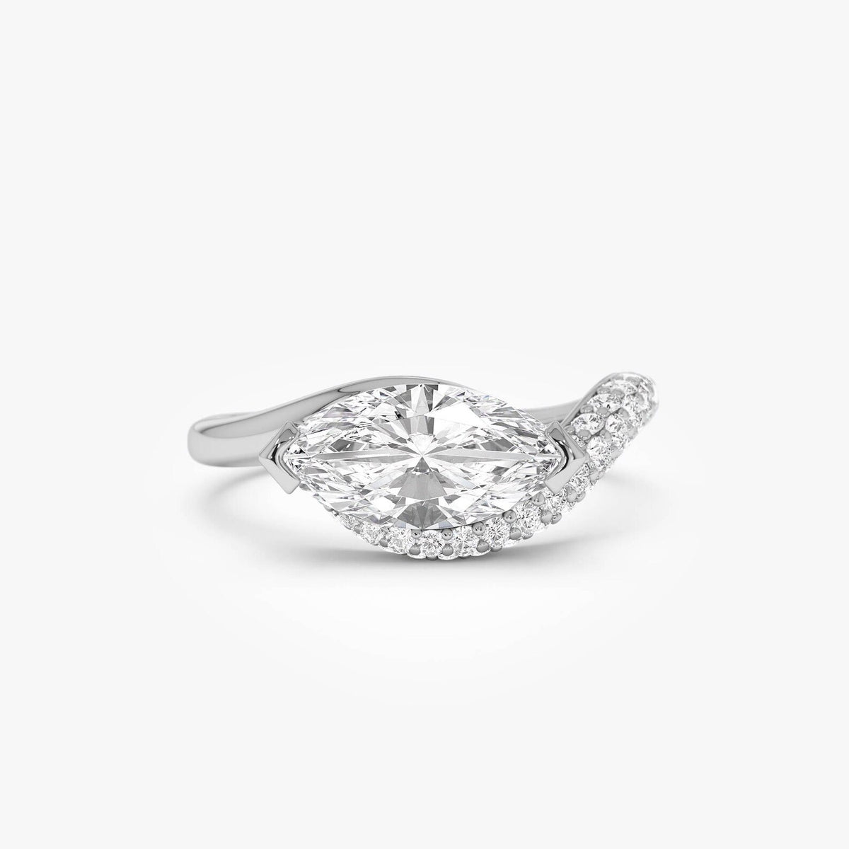 marquise lab grown diamond engagement ring in gold, side profile
