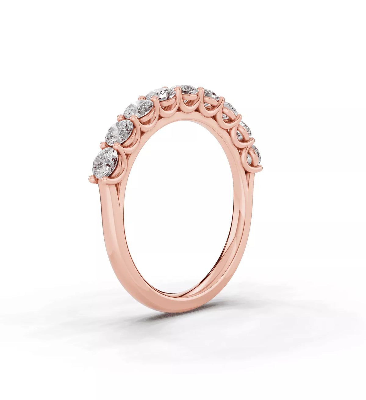 round lab grown diamond band in silver, top view