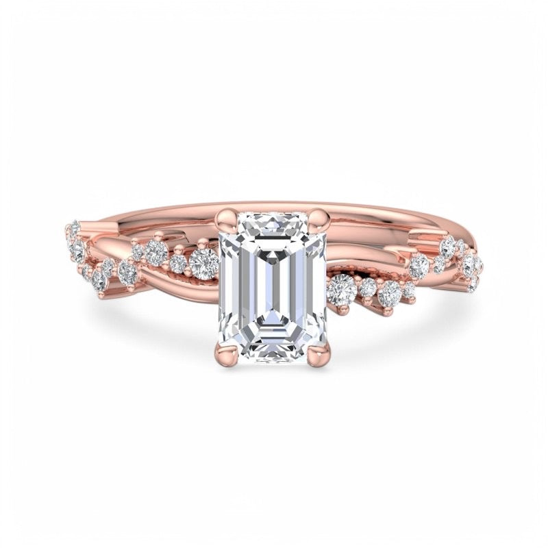 1.50CT Emerald Cut Lab Grown Diamond Twist Engagement Ring