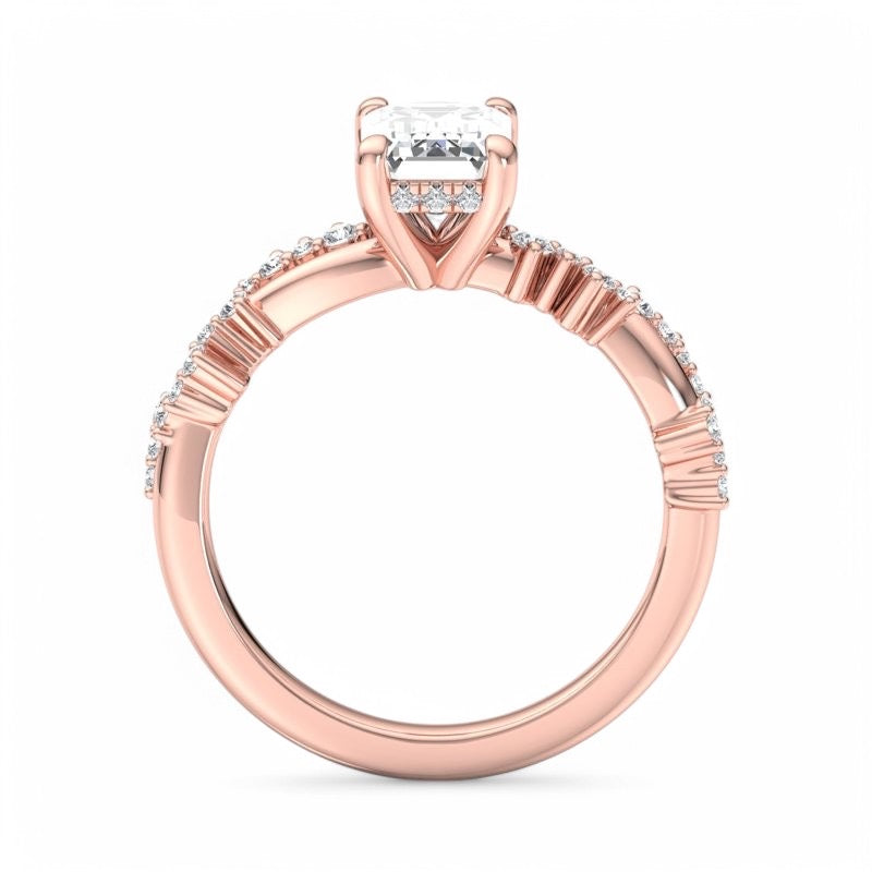 1.50CT Emerald Cut Lab Grown Diamond Twist Engagement Ring
