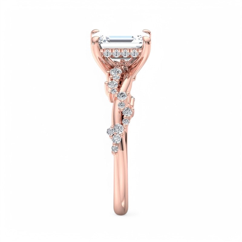 1.50CT Emerald Cut Lab Grown Diamond Twist Engagement Ring