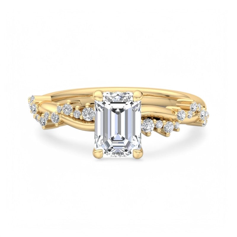 1.50CT Emerald Cut Lab Grown Diamond Twist Engagement Ring