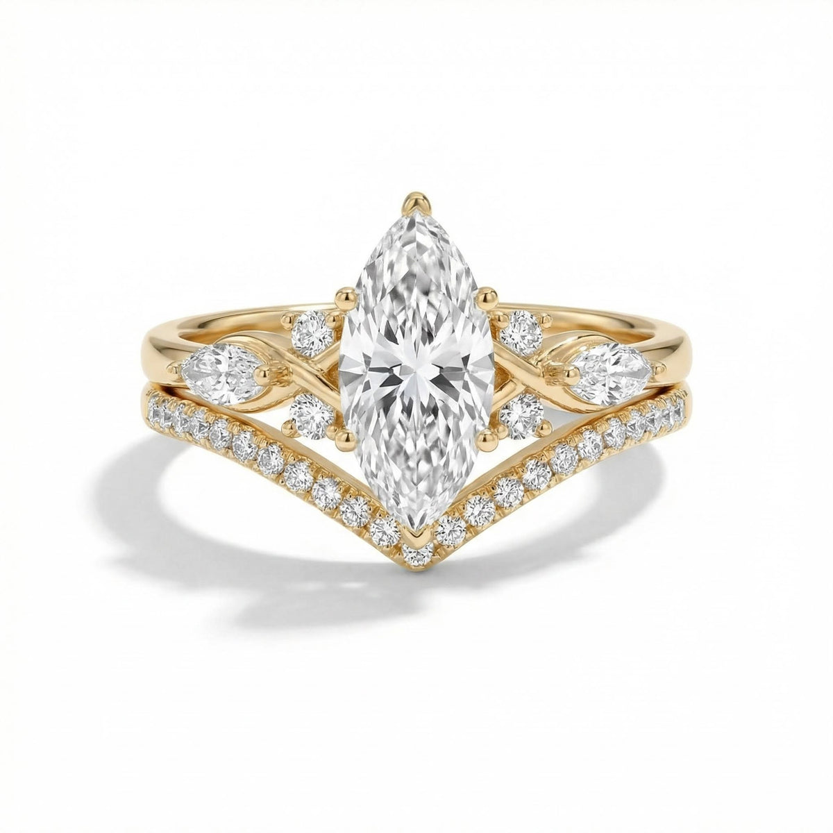 2ct Marquise Cut VVS Moissanite & Lab Grown Diamond Pave Engagement Ring Set