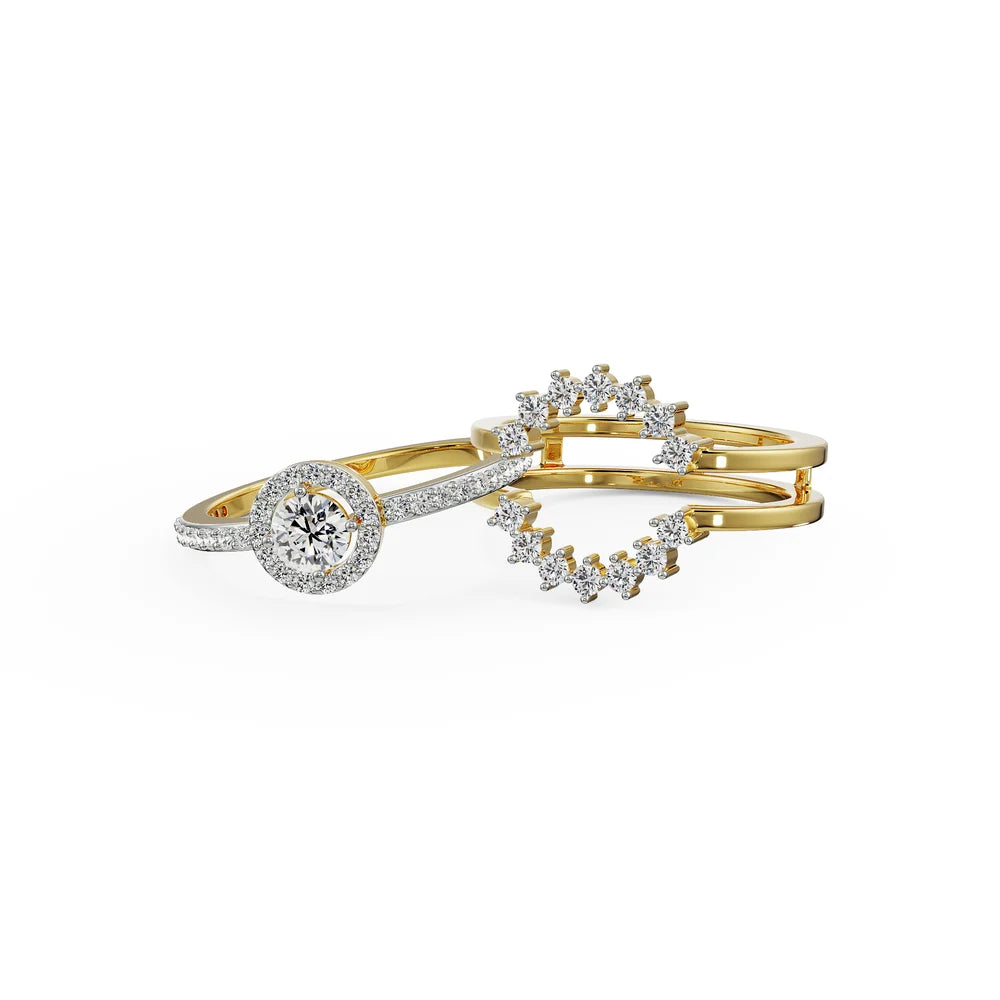 round lab grown diamond ring in silver, three-quarter view