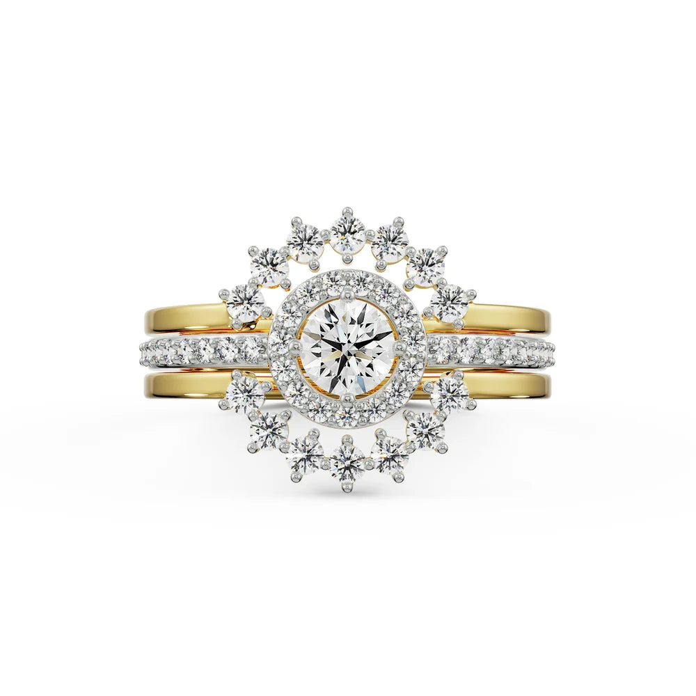 Sunflower Round Cut Lab Grown Diamond & Moissanite Bridal Ring Set